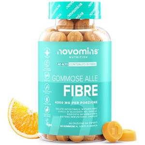 Novomins Fibre Gommose 4000 mg | Inulina e Calcio | Salute Intestinale | Novomins | Integratore Fibre con Vitamina D, B12, Cromo | Supporto Sistema Digestivo | Vegano | 60 Gommose