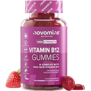 Novomins Vitamina B12 Gommose | 1000 mcg | Complesso di Vitamina B | Novomins | con Vitamina C, B1, B2, B6, Biotina | Energia e Metabolismo | Alternativa a Compresse Vitamina B12 | Vegano e Senza Glutine