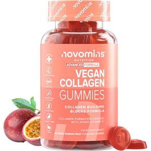 Novomins Collagene Vegano Gommose | Vitamina C, Acido Ialuronico, BCAA | Novomins | 60 Gommose di Collagene | Alternativa a Polvere di Collagene | Integratori Collagene Senza Glutine per Donne e Uomini