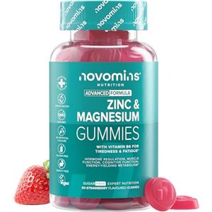 Novomins Zinco e Magnesio | 60 Gommose | Senza Zucchero | Vegano | Novomins | Integratore Zinco con Magnesio Citrato e Vitamina B6 | Gommose di Zinco e Magnesio per Muscoli, Ossa, Energia | Senza Glutine