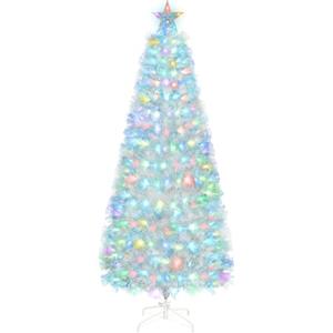 Uten Albero di Natale bianco 150 cm in fibra ottica, 170 punte, luci LED 7 colori, base in metallo, PVC ignifugo, decorazione elegante