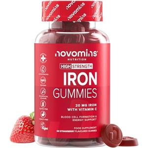 Novomins Ferro Gommose 20 mg | con Vitamina C | 60 Gommose | Novomins | Integratore Ferro ad Alta Potenza | Alternativa a Compresse di Ferro | Supporto Sistema Immunitario e Energia | Scorta 1 Mese