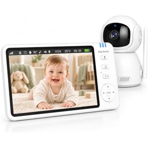BURNNOVE Baby Monitor Video e Audio 5" 720P IPS Senza WiFi, 100h ECO | Telecamera neonato con monitor, VOX, rotazione 355°/90°, zoom 2x/4x, visione notturna, audio bidirezionale e 8 ninne nanne