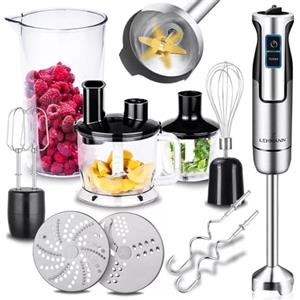 LEHMANN Chopsui Frullatore a Immersione 1200 W - Set 7-in-1-9 Accessori - Misurino da 860 ml - Regolazione Velocità a 8 Livelli - Funzione Turbo - 15000 U/min - Senza BPA - Lama Dorata