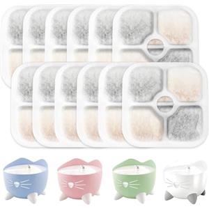 Kasanni 12 Pezzi Filtri Fontanella Per Gatti Filtro Fontanella Per Gatti Carbonio Attivato Sistema De FiltracióN Triple Fontanella Per Gatto Ricambio Fontana Per Gatti Per 2.5l Dispenser Fontana Gatto Cane