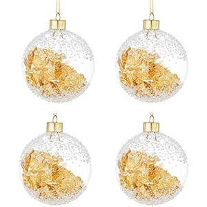 Bizzotto Palle di Natale in Vetro Trasparente Deocorazione Oro, Set 4 Pz Palline ⌀ 80 mm, Addobbi Natalizi Ornamento per Albero