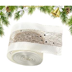 Fyrdyn Decorativi per Il Natale, Fascia Decorativa da 198 Centimetri, Nastro Natalizio Colore Champagne, per Fiocco, per FESTIVITÀ, per Regalo, per Decorazione Albero, per Corona, per Ghirlanda, per