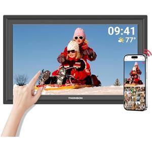 THOMSON Cornice Digitale da 15,6 Pollici, Cornice Digitale Foto WiFi, Portafoto Digitale Memoria 32 GB 1920x1080 FHD IPS Schermo Touch, Auto-Rotazione, Condividi il Video Musicale, dell'immagine del