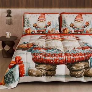 PETTI Artigiani Italiani - Trapunta Matrimoniale Invernale di Natale, Piumone Matrimoniale Natalizio, Trapunta Double Face Tinta Unita e Stampa Digitale Xmas 19, Made in Italy