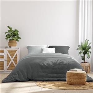 Ruggeri Set Lenzuola Copripiumino Matrimoniale Microfibra, Grigio Bicolor | 1 Lenzuolo a Sacco Double 250 x 200 cm con Patella di 40 cm e 2 Federe di 50 x 80 cm Double con Chiusura a Sacco di 20 cm
