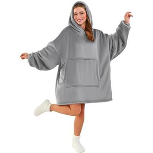 Good Nite Coperta con maniche con cappuccio, coperta con maniche, da donna, con cappuccio, taglie forti, con tasche, Sherpa Snuggle Blankets grigio