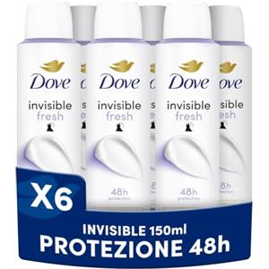 Dove Deodorante Spray, Dove Classic Care Invisible Fresh, Deodorante Antitraspirante Spray, Protezione Fino a 48 Ore, 1/4 di Crema Idratante, Deodorante Uomo e Donna, 6 Pezzi da 150 ml