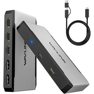 WAVLINK Docking station per 3 monitor per sistemi macOS M1/M2/M3/M4. Host Type-C/A, ingresso PD 100W, 3 HDMI + 2 DP disponibili, Triplo 4K@60Hz, Driver SMI e host USB3.2 Gen 2 richiesti