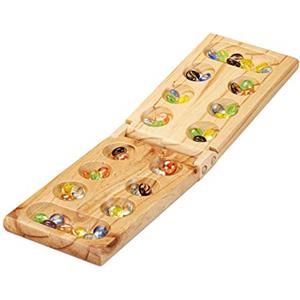 Relaxdays Mancala Kalah, Gioco da Tavolo Kalaha, 48 Pietre Colorate, 2 Giocatori, Bambini e Adulti, in Legno, Naturale
