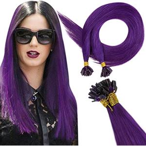 RUNATURE Extension Capelli Veri Cheratina Viola 35cm 25 Ciocche 20g #Purple | Extension Capelli Veri Cheratina Viola Capelli Veri Remy,Dritto,Lisci,Fusione A Caldo