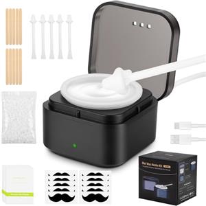 AYBUY Kit per ceretta, Kit di cera per naso per uomini e donne | con cera da 50 g, 5 Bastoncini Naso, 5 Protezione Baffi, 10 applicatori, Mini Scaldacera Per Orecchie Per viso(Quadrato)