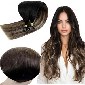 RUNATURE Extension Capelli Veri Cheratina 30cm Nero Balayage #1B/6/27 | Extension Cheratina Capelli Veri 50 Ciocche 40g,Fusione a Caldo,Invisibile,Lisci