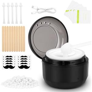 AYBUY Kit per ceretta, Kit di cera per naso per uomini e donne | con cera da 50 g, 5 Bastoncini Naso, 5 Protezione Baffi, 10 applicatori, Mini Scaldacera Per Orecchie Per viso(Rotondo)