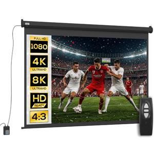 HOMCOM Telo Proiettore Motorizzato da 84 Pollici 4K HD Formato 4:3 Nero | Schermo Proiettore Motorizzato Elettrico Antirughe con Telecomando, Telo Videoproiettore per Casa, Cinema, Ufficio, Home