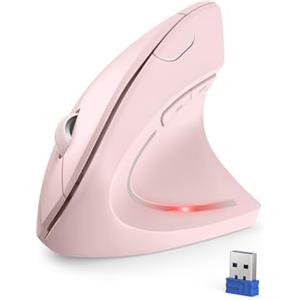 TECKNET Mouse Verticale Silenzioso, Wireless Ergonomico per Mano Destra | Protegge Il Braccio, 800-4800DPI, Ricevitore a 2,4 GHz, 6 Pulsanti, per PC, Laptop, Computer Portatile, Windows, Mac, Rosa
