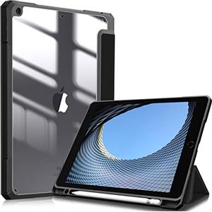 FINTIE Cover per iPad 9a/8a/7a Generazione 10,2 Pollici (2021/2020/2019) | [con Portapenne] Antiurto Sottile Custodia Posteriore Trasparente Case con Auto Sveglia/Sonno, Nero