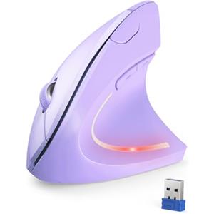 TECKNET Mouse Verticale Silenzioso, Wireless Ergonomico per Mano Destra | Protegge Il Braccio, 800-4800DPI, Ricevitore a 2,4 GHz, 6 Pulsanti, per PC, Laptop, Computer Portatile, Windows, Mac, Viola