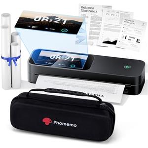 Phomemo Stampante Portatile A4 Kit, 5'' Schermo Tattile Termica 3500mAh | 300 DPI Creativa APP, Una Borsa e 4 Rotoli di Carta Termica, Compatibili con Telefono e Laptop per Casa e Ufficio