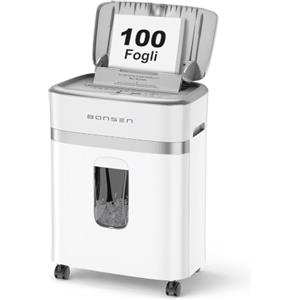 BONSEN Distruggidocumenti Auto-Feed 100 Fogli, Microtaglio P-4 | 30 min di utilizzo continuo e silenzioso ≤60 dB per casa e ufficio, S9201