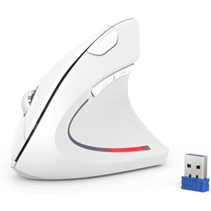 TECKNET Mouse Verticale Silenzioso, Wireless Ergonomico per Mano Destra | Protegge Il Braccio, 800-4800DPI, Ricevitore a 2,4 GHz, 6 Pulsanti, per PC, Laptop, Computer Portatile, Windows, Mac, Bianco