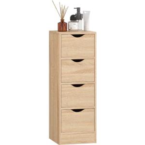 HOMCOM Mobile Bagno Salvaspazio 4 Cassetti 29x29x83 cm Legno Naturale | Armadietto Cassettiera Stretta Alta, Maniglie Intagliate, Stile Nordico