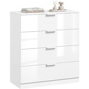 HOMCOM Cassettiera Camera da Letto 4 Cassetti, 70x34x79 cm, Bianco Lucido | Comò Camera da Letto Moderno, Maniglie Scavate Integrate, Cassettiera Salvaspazio, per Corridoio Soggiorno Ingresso