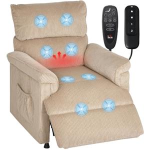 HOMCOM Poltrona Relax Elettrica Massaggiante e Riscaldante, Silenziosa | Poltrona Reclinabile 150° in Velluto a Coste con Funzione Memory, 2 Telecomandi, Poggiapiedi, USB, Tasche, Soggiorno, Marrone