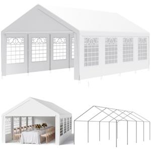 WOLTU Gazebo Esterno Resistente 401x800x301 cm, in Metallo e PE | Gazebo Impermeabile con 10 Pareti e 8 Finestre Rimovibili, Protezione Solare, per Giardino, Campeggio, Feste, Auto, Bianco