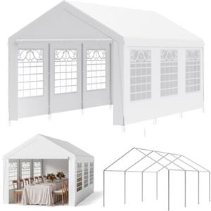 WOLTU Gazebo Esterno Resistente 301x597x280 cm, in Metallo e PE | Gazebo Impermeabile con 8 Pareti e 6 Finestre Rimovibili, Protezione Solare, per Giardino, Campeggio, Feste, Auto, Bianco