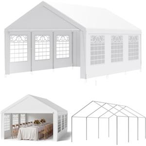 WOLTU Gazebo Esterno Resistente 407x597x304 cm, in Metallo e PE | Gazebo Impermeabile con 8 Pareti e 6 Finestre Rimovibili, Protezione Solare, per Giardino, Campeggio, Feste, Auto, Bianco
