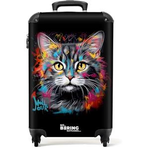 NoBoringSuitcases.com Valigia Bagaglio a Mano 55x40x20 cm, Trolley da 10 kg (Gatto - Grigio)