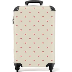 NoBoringSuitcases.com bagaglio a mano, trolley, valigia da 10 kg, rigida, leggera, valigie da viaggio per cabina, aereo, con 4 ruote girevoli, manico estensibile, robusto, 55x40x20 cm, Rosa a cuori