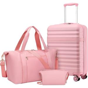 KONO Set da Viaggio 3 Pezzi, Trolley 55 cm e 2 Borse, Rosa | Valigia Bagaglio a Mano in ABS+PC, Borsa da Viaggio da 32 L, Borsa Organizer, Ruote a 360° e TSA
