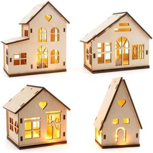 Aitsite Villaggio Natalizio 4 Pezzi, Casette Natalizie Luminose Led, Villaggio Di Natale, Decorazioni Natalizie Per La Casa Per Centro Tavola Natalizio, Decorazioni Natalizie Per Interni
