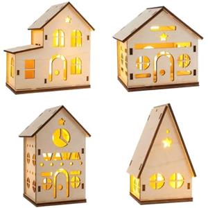 Aitsite Villaggio Natalizio 4 Pezzi, Casette Natalizie Luminose Led, Villaggio di Natale, Decorazioni Natalizie per la Casa per Centro Tavola Natalizio, Decorazioni Natalizie per Interni