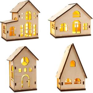 Aitsite Villaggio Natalizio 4 Pezzi, Casette Natalizie Luminose Led, Villaggio Di Natale, Decorazioni Natalizie Per La Casa Per Centro Tavola Natalizio, Decorazioni Natalizie Per Interni
