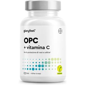 Gloryfeel Integratore OPC (95%) Estratto di semi d'uva con Vitamina C, 180 Capsule, 631mg di OPC puro da Uve Francesi, Antiossidante per Circolazione, Proantocianidina Oligomerica 95%