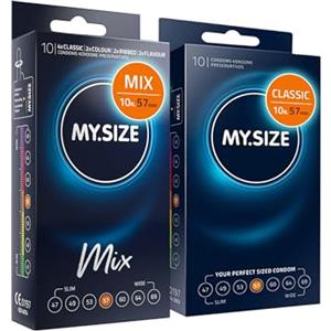 MY.SIZE Mix Set Misura 6, 64 mm: 10 Preservativi Classic + 10, in 4 Varianti Eccitanti, Aromatici, Colorati, Con Rilievi e Classici