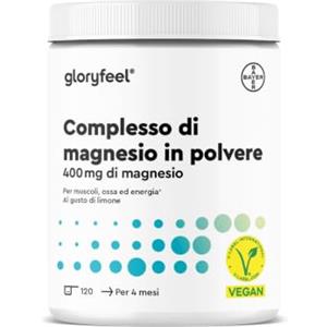 Gloryfeel Magnesio Completo in Polvere 600g, Eletto PRODOTTO DELL'ANNO 2025, Bisglicinato, Citrato, Malato ad alto Dosaggio, Facile da sciogliere, Per Muscoli, Nervi, Equilibrio elettrolitico, Sapore di Limone