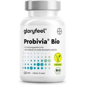Gloryfeel Fermenti Lattici Probiotici Bio,180 Capsule, con 21 Ceppi Batterici Vivi e Inulina Bio, 20 Miliardi CFU, Favorisce l'equilibrio della Flora Intestinale, senza Lattosio