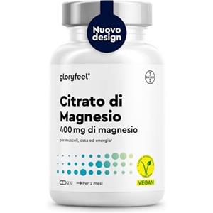 Gloryfeel Magnesio Citrato, 210 Capsule, Eletto PRODOTTO DELL'ANNO 2025, Magnesio contro Stanchezza e Affaticamento, 400 mg per Dose Giornaliera, Senza Agenti Antiagglomeranti, Qualità Tedesca, Vegano