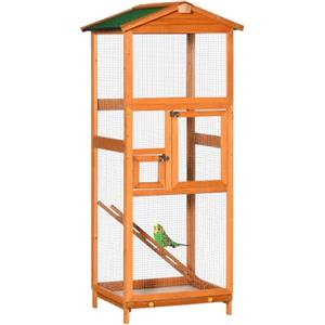 PawHut Gabbia per Uccelli da Esterno con 2 Porte 68x63x165 cm Arancione | Legno di Abete e Rete Metallica, Voliera per Uccelli, Tetto in Asfalto, Vassoio Estraibile