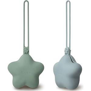 Moonkie Porta Ciuccio, Portaciuccio in Silicone(2 Pezzi), Porta Succhietto Senza BPA, Portaciuccio da Viaggio, Custodia Ciuccio per Bambini, Pratica Scatola Porta Ciuccio(Verde grigio/Blu perla)