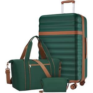 KONO Set da Viaggio 3 Pezzi, Trolley 55 cm e 2 Borse, Rosa | Valigia Bagaglio a Mano in ABS+PC, Borsa da Viaggio da 32 L, Borsa Organizer, Ruote a 360° e TSA