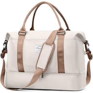 HPLQQ Borsone da Viaggio Donna Bagaglio a Mano Easyjet 45x36x20 | Borsa Sportiva Borsone da Palestra con Scomparto per le Scarpe, Borsa da Weekend, Ospedale Parto, Danza,Beige-Marrone